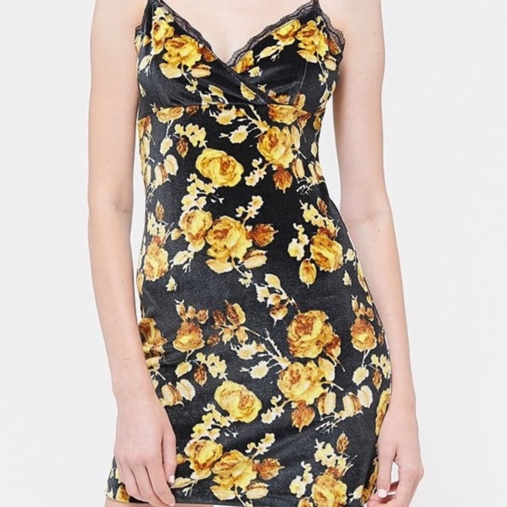 UO Velvet Yellow Rose Slip Dress